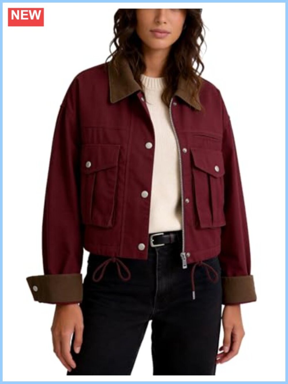 Cropped Barn Jacket Zip Up Oversized Utility Coat Cotton Canvas